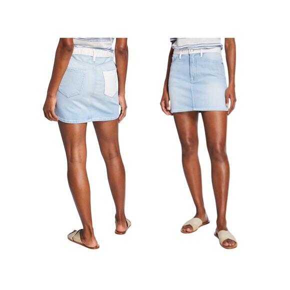 FRAME Denim Le Mini Skirt Union 2 Tone Blue White Size 26 5 Pocket Classic - Picture 1 of 6